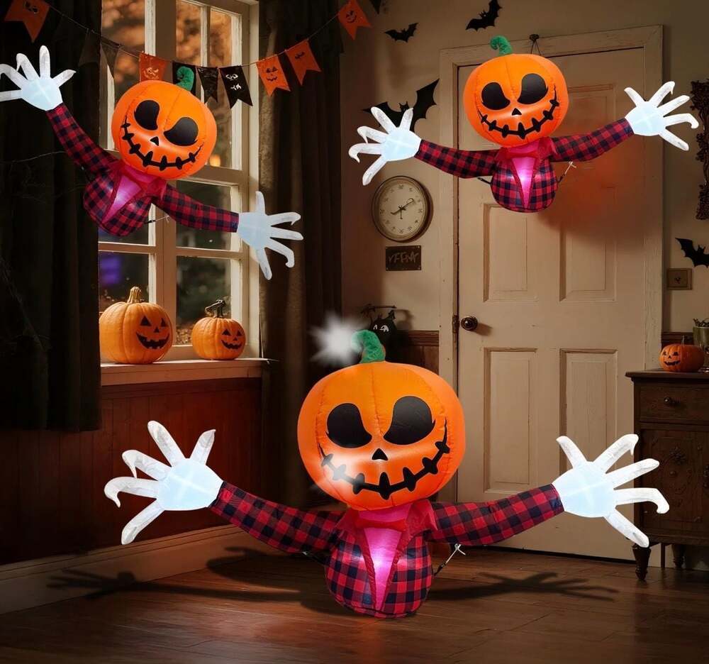 4ft Halloween Inflatable Pumpkin Jack-O-Lantern Ghost Window Breaker - Picture 2 of 5